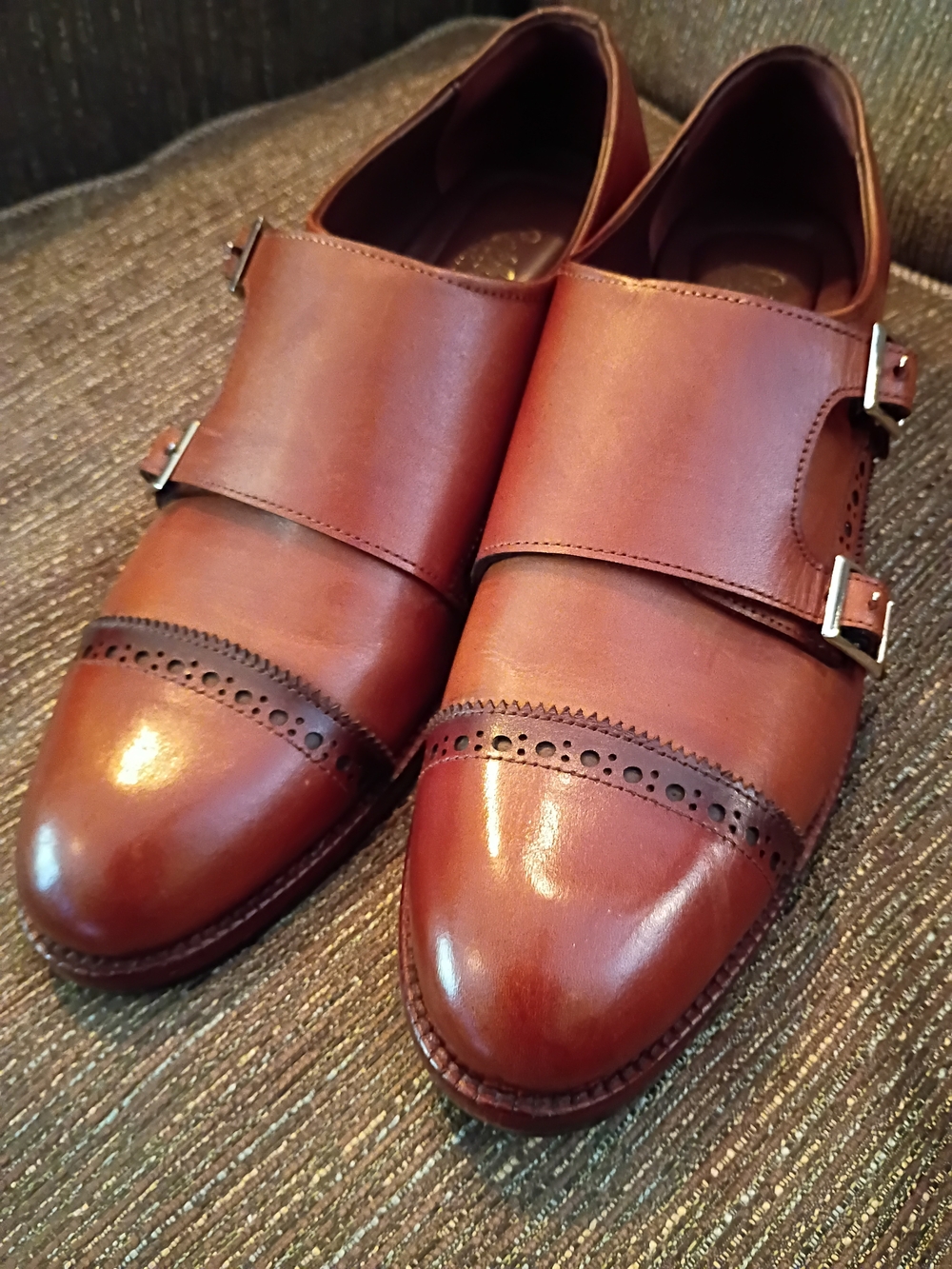 Lethato Handmade Captoe Double Monk Italian Shoes Brown US 10.5-11 / UK 10 New